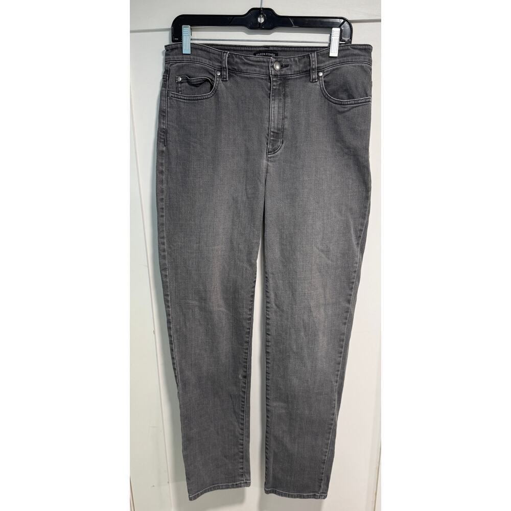 EILEEN FISHER Relaxed Fit Straight Leg Gray Denim Jeans Org Cotton Size 10